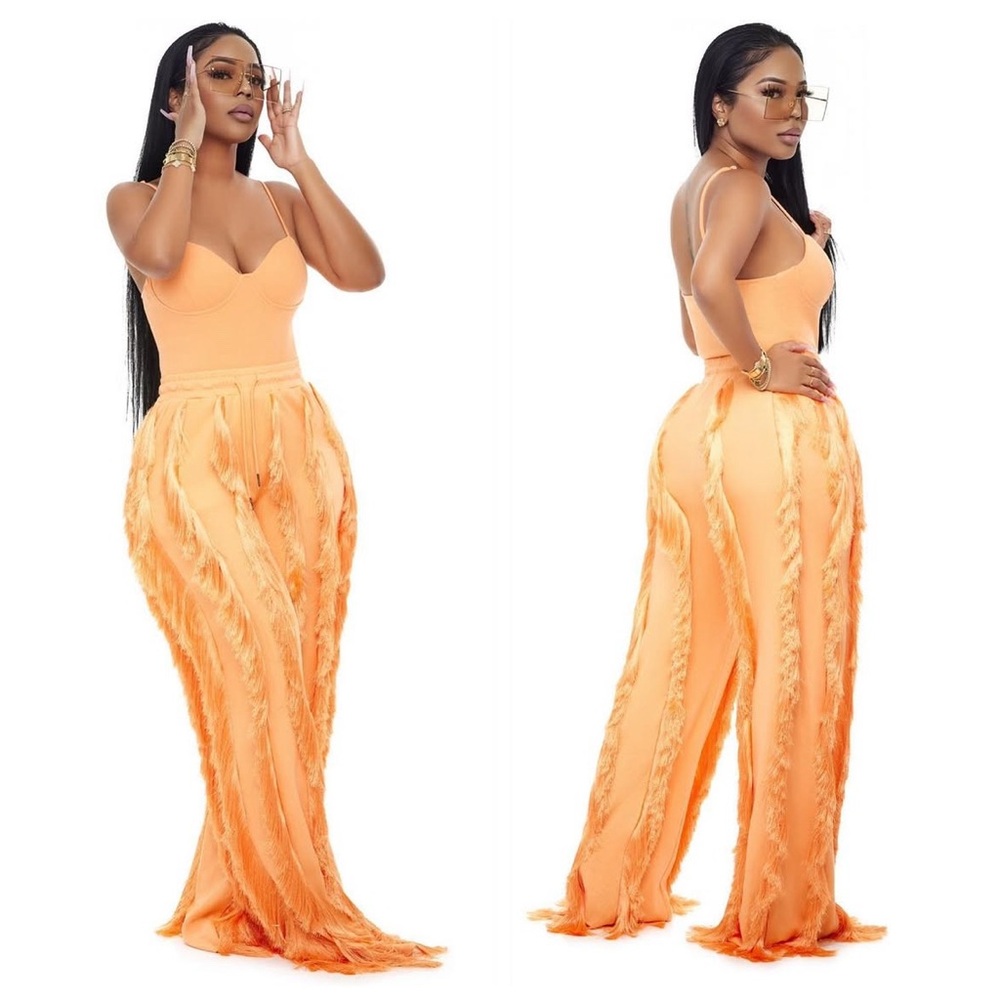 Mina Monroe Over the Top Fancy Fringe Wide Leg Pants